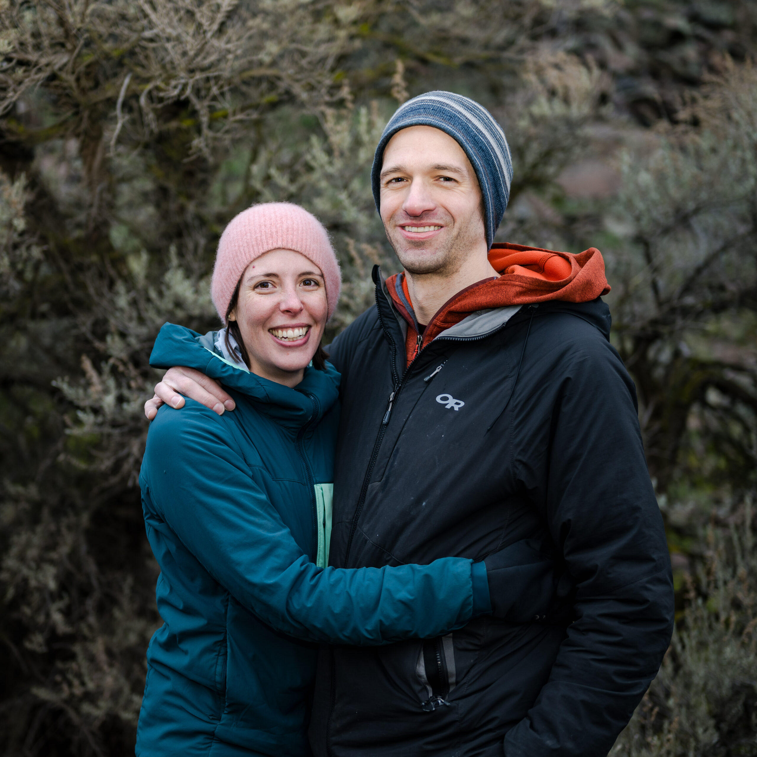 Click to view more photos of Scott and Amanda, posing in front of Sage bushes at Frenchman Coulee.